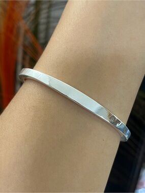 S925 silver thick plain cuff bangle bracelet for women girls